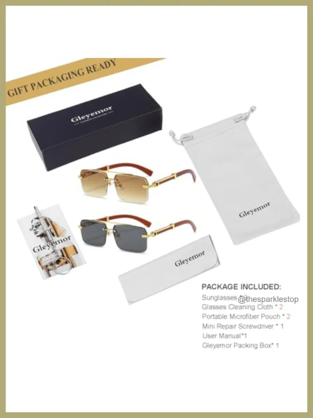 Rimless Rectangle Sunglasses with UV400 Protection